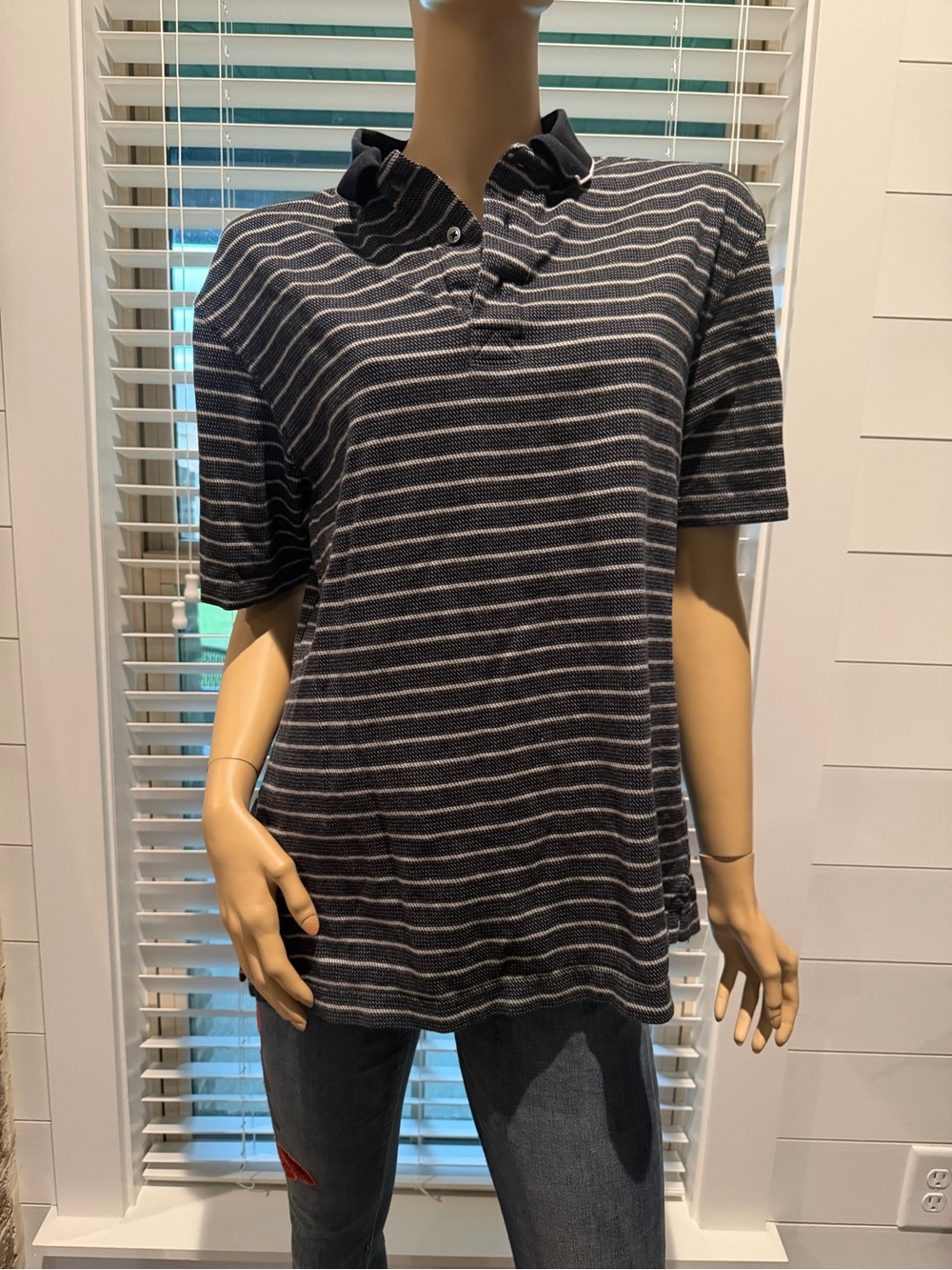 Greg Norman Collection Black and Gray Striped Polo